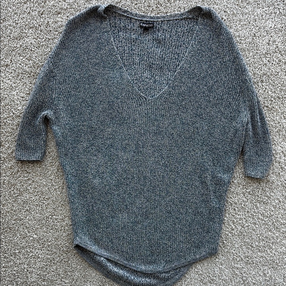 Express Heather Gray V-Neck Sweater